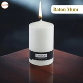 Baton Mum Beyaz Silindir Dekoratif Mumu Kandil Hediyelik Fitilli Mumlar Şamdan Kokusuz 6 x 10 cm - 3