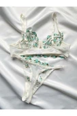 ARONA Ekru Yeşil Çiçek Işlemeli Brode Balenli Tül Sütyen Tanga Iç Çamaşırı Takımı - Lingerie Haven thumbnail 1