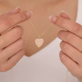 925 Ayar Gümüş Pembe Mineli Spiral Kalp Kolye thumbnail 2