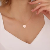 925 Ayar Gümüş Pembe Mineli Spiral Kalp Kolye thumbnail 1