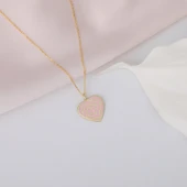 925 Ayar Gümüş Pembe Mineli Spiral Kalp Kolye thumbnail 3