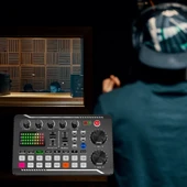 Monozone Stüdyo Kayıt Canlı Yayın Ses Mikseri Bluetooth Şarjlı Ses Kartı Dj Mikrofon Bağlantılı thumbnail 1