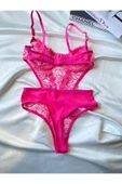 ARONA Çiçek Desenli Dantelli Bodysuit Pembe - 3