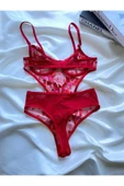 RUYAZ TEKSTİL Kırmızı Kalpli Bodysuit Iç Çamaşır Takımı Yılbaşı Özel thumbnail 3