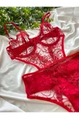 ARONA Kırmızı Balenli Dantelli Bodysuit İç Çamaşırı - 3
