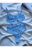 ARONA Victoria Model Dantelli Çiçek Ve Kalp Desenli Mavi Bodysuit - 2