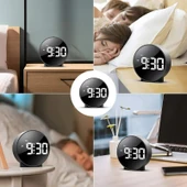 Monozone Dekoratif Yuvarlak Siyah Dijital LED Masa Saati USB Güç Saat Erteleme Modern Saat Çalar Saat Ev Ofis Hediye - 3