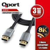 QPORT (Q-DP34) DISPLAY PORT 3 METRE KABLO - 1