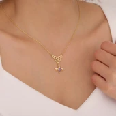 925 Ayar Gümüş Petek ve Sallantılı Taşlı Arı Kolye thumbnail 2