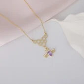 925 Ayar Gümüş Petek ve Sallantılı Taşlı Arı Kolye thumbnail 3