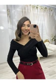 SİYAH ÇAPRAZ DRAPE DETAYLI BLUZ - 3