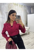 Kruvaze Yaka Crop Bordo Blazer Ceket - 2