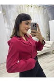 Kruvaze Yaka Crop Bordo Blazer Ceket - 1