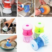 Sıvı Deterjan Hazneli Bulaşık Yıkama Fırçası Mutfak Banyo Lavabo Ocak Temizlik Süngeri - 6