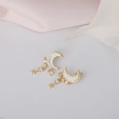 925 Ayar Gümüş Mineli Hilal Sallantılı Yıldız Küpe thumbnail 3