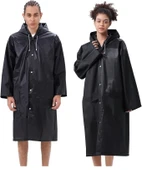 Su Geçirmez Eva Kumaş Yağmurluk Siyah Kapşonlu Çıtçıtlı Yağmurluk - 1