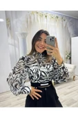ZEBRA DESENLİ BELİ LASTİKLİ BLUZ - 1