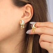 925 Ayar Gümüş Mineli Hilal Sallantılı Yıldız Küpe thumbnail 4