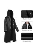 Su Geçirmez Eva Kumaş Yağmurluk Siyah Kapşonlu Çıtçıtlı Yağmurluk - 3