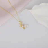 925 Ayar Gümüş Arı Kuşu Sedef Çiçekli Kolye thumbnail 3