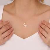 925 Ayar Gümüş Arı Kuşu Sedef Çiçekli Kolye thumbnail 2