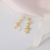 925 Ayar Gümüş Arı Kuşu Sedef Çiçekli Küpe thumbnail 3