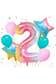 Gökkuşağı Rengarenk 2 Yaş Balon Set Yıldız Balon Folyo Set Konsept Doğum Günü Set Yaş Balon Set - 1