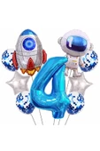 Uzay Kozmik Galaksi Astronot Roket 4 Yaş Balon Set Uzay Astronot Konsept Doğum Günü Set - 1