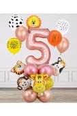 Safari Pembe Hayvanlar 5 Yaş Balon Set Safari Konsept Doğum Günü Set Yaş Balon Set - 1