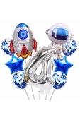 Uzay Kozmik Galaksi Astronot Roket 4 Yaş Balon Set Uzay Astronot Konsept Doğum Günü Set - 1