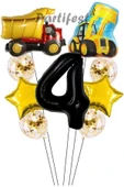 Kamyon Dozer Kepçe Inşaat 4 Yaş Balon Set Yıldız Balon Set Kamyon Inşaat Konsept Doğum Günü Set - 1