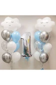 Gökyüzü Bulut 1 Yaş Balon Set Yıldız Balon Folyo Set Konsept Doğum Günü Set Yaş Balon Set thumbnail 1