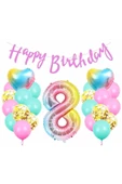 Happy Birthday Rengarenk 8 Yaş Balon Set Yıldız Balon Folyo Set Konsept Doğum Günü Set Yaş Balon Set thumbnail 1