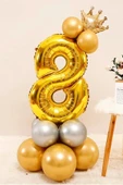 Gold Renk 8 Yaş Krom Gold Gümüş Renkler Altın Taçlı Balon Seti thumbnail 1