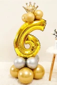 Gold Renk 6 Yaş Krom Gold Gümüş Renkler Altın Taçlı Balon Seti thumbnail 1