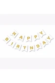 Happy Bırthday Beyaz Varaklı Banner Yazı Konfetili Şeffaf Balon Seti - 2