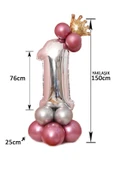 Rakam Balon Karşılama Seti 6 Yaş Parlak Rose Gold Gümüş Renkler Altın Taçlı 6 Rakamlı Balon thumbnail 3