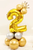 Rakam Balon Karşılama Seti 2 Yaş Rakam Balon Altın Kral Taçlı 2 Rakamlı Balon thumbnail 1