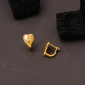 Işıltılı Kalpli 22 Ayar Sarı Altın Küpe - 4