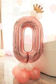 Rakam Balon Karşılama Seti 0 Yaş Rose Gold Rakam Balon Altın Kral Taçlı 0 Rakamlı Balon thumbnail 1