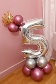 Rakam Balon Karşılama Seti 5 Yaş Parlak Rose Gold Gümüş Renkler Altın Taçlı 5 Rakamlı Balon thumbnail 1