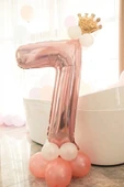 7 Yaş Rose Gold Rakam Balon Altın Kral Taçlı Balon Seti - 1