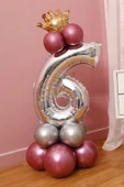 Rakam Balon Karşılama Seti 6 Yaş Parlak Rose Gold Gümüş Renkler Altın Taçlı 6 Rakamlı Balon thumbnail 1
