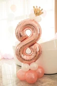 Rakam Balon Karşılama Seti 8 Yaş Rose Gold Rakam Balon Altın Kral Taçlı 8 Rakamlı Balon thumbnail 1