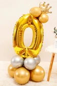 Rakam Balon Karşılama Seti 0 Yaş Rakam Balon Altın Kral Taçlı 0 Rakamlı Balon thumbnail 1