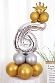 Gümüş Renk 6 Yaş Krom Gold-gümüş Renkler Altın Taçlı Balon Seti thumbnail 1