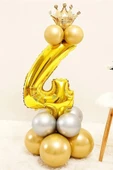 Gold Renk 4 Yaş Krom Gold Gümüş Renkler Altın Taçlı Balon Seti thumbnail 1