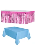 Pembe Metalize Masa Etegi + Plastik Mavi Masa Örtüsü - 1