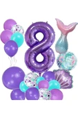 Mor Rakam Balon 8 Yaş Deniz Kızı Temalı Doğum Günü Parti Kutlama Seti Konsept 1 thumbnail 1