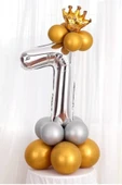 Gümüş Renk 7 Yaş Krom Gold-gümüş Renkler Altın Taçlı Balon Seti - 1